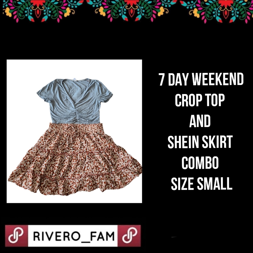 7 DAY WEEKEND CROP TOP |  & SHEIN SKIRT COMBO | SIZE SMALL